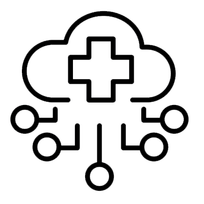 icon of healthcare symbol in the cloud with lines extending in multiple directions